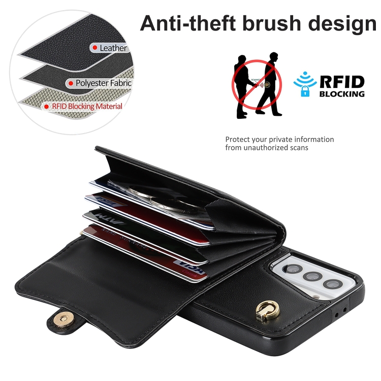 For Samsung Galaxy S21 5G RFID Card Slot Leather Phone Case with Long Lanyard(Black) For Samsung Galaxy S21 5G RFID Card Slot Leather Phone Case with Long Lanyard(Black)