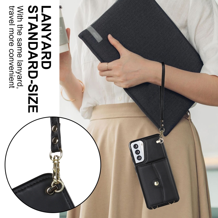 For Samsung Galaxy S21 5G RFID Card Slot Leather Phone Case with Long Lanyard(Black) For Samsung Galaxy S21 5G RFID Card Slot Leather Phone Case with Long Lanyard(Black)