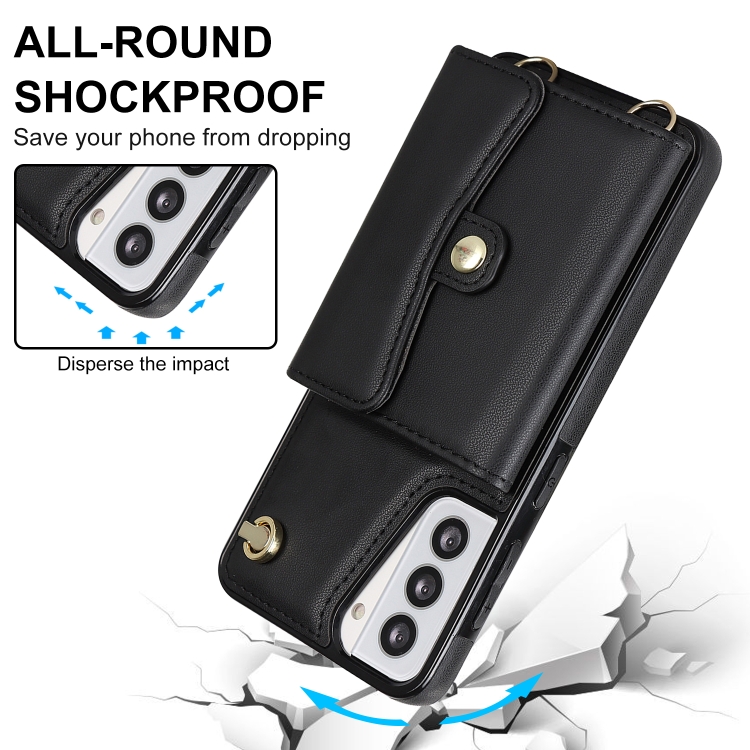For Samsung Galaxy S21 5G RFID Card Slot Leather Phone Case with Long Lanyard(Black) For Samsung Galaxy S21 5G RFID Card Slot Leather Phone Case with Long Lanyard(Black)