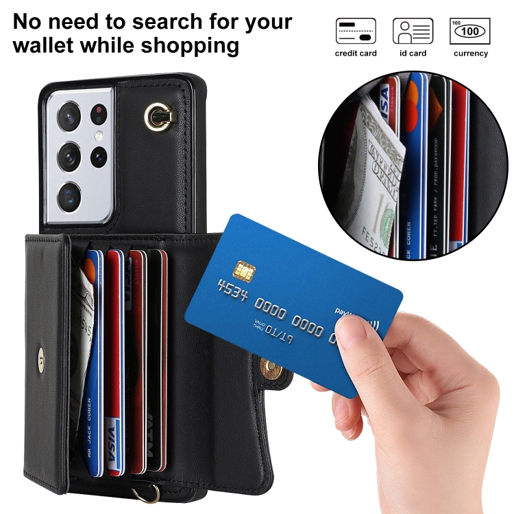 For Samsung Galaxy S21 Ultra 5G RFID Card Slot Leather Phone Case with Long Lanyard(Black) For Samsung Galaxy S21 Ultra 5G RFID Card Slot Leather Phone Case with Long Lanyard(Black)