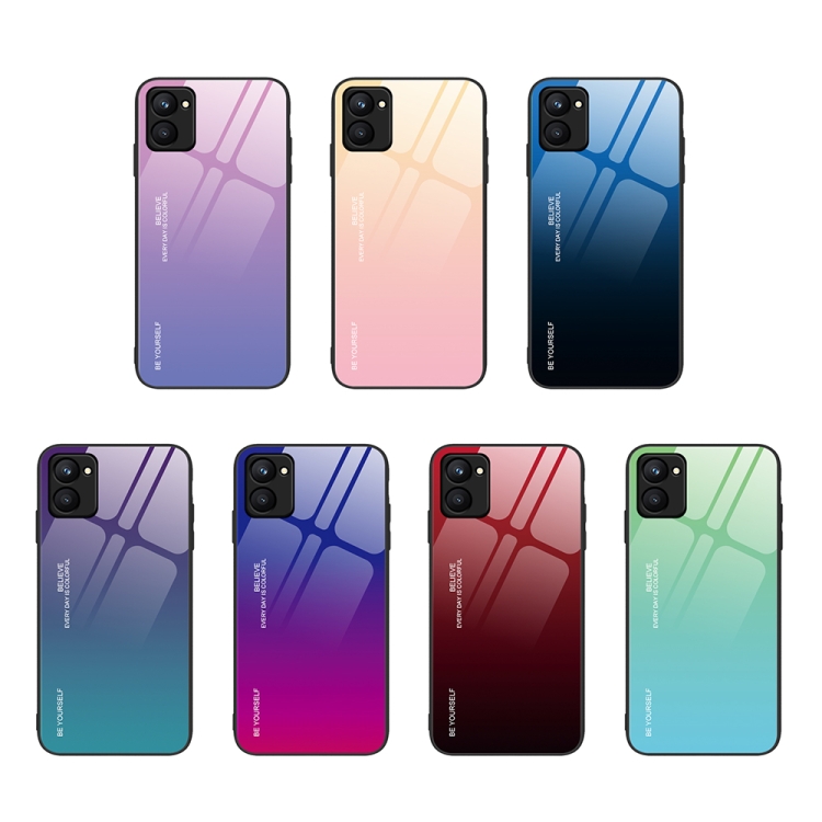 Custodia DEDUX Per Realme 11 Pro / 11 Pro+ Plus 5G, Cover In Vetro Temperato Sfumato + Paraurti TPU, Blu/Rossa