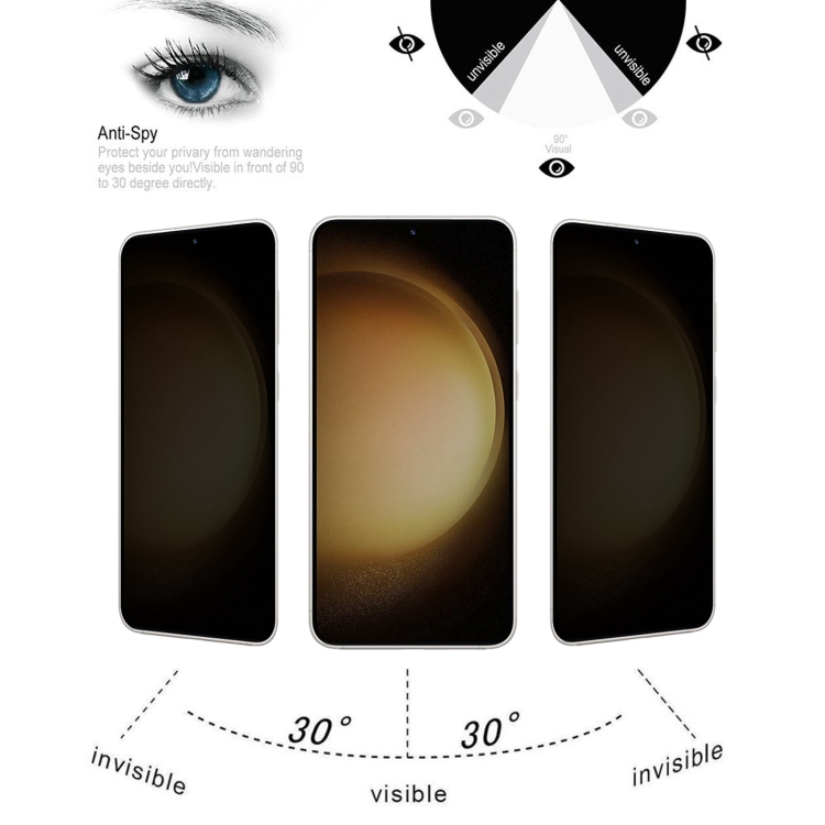 For Samsung Galaxy S23+ 5G Flat Surface Privacy Tempered Glass Film, Support Fingerprint Unlock