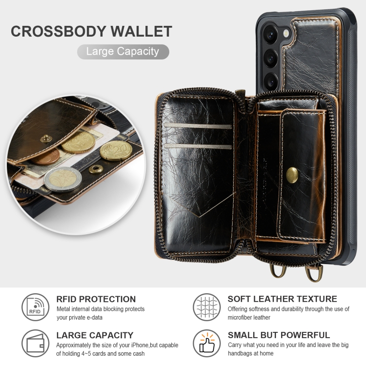 For Samsung Galaxy S23+ 5G JEEHOOD C22 Series Zipper Wallet Leather Phone Case with Dual Lanyard(Coffee) For Samsung Galaxy S23+ 5G JEEHOOD C22 Series Zipper Wallet Leather Phone Case with Dual Lanyard(Coffee)