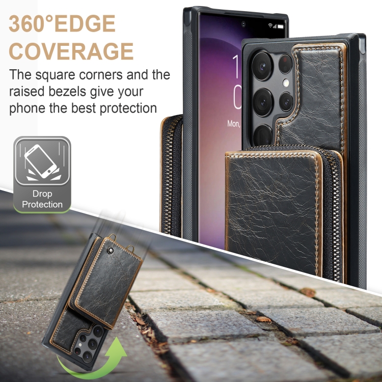 For Samsung Galaxy S23 Ultra 5G JEEHOOD C22 Series Zipper Wallet Leather Phone Case with Dual Lanyard(Coffee) For Samsung Galaxy S23 Ultra 5G JEEHOOD C22 Series Zipper Wallet Leather Phone Case with Dual Lanyard(Coffee)