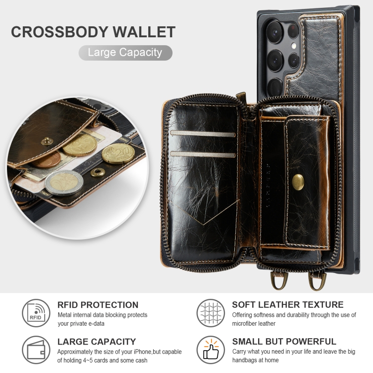 For Samsung Galaxy S23 Ultra 5G JEEHOOD C22 Series Zipper Wallet Leather Phone Case with Dual Lanyard(Coffee) For Samsung Galaxy S23 Ultra 5G JEEHOOD C22 Series Zipper Wallet Leather Phone Case with Dual Lanyard(Coffee)
