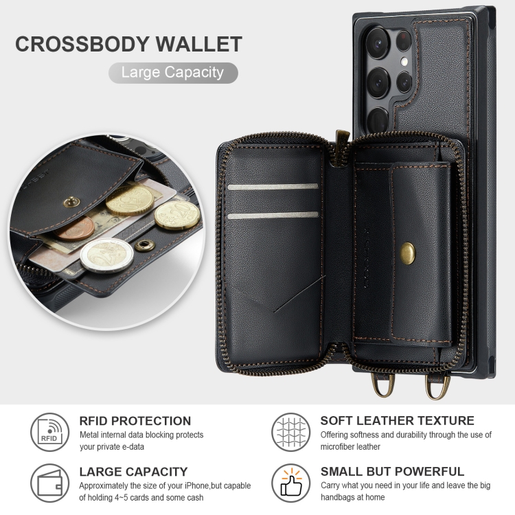 For Samsung Galaxy S23 Ultra 5g Jeehood C22 Series Zipper Wallet Leather Phone Case With Dual 8189