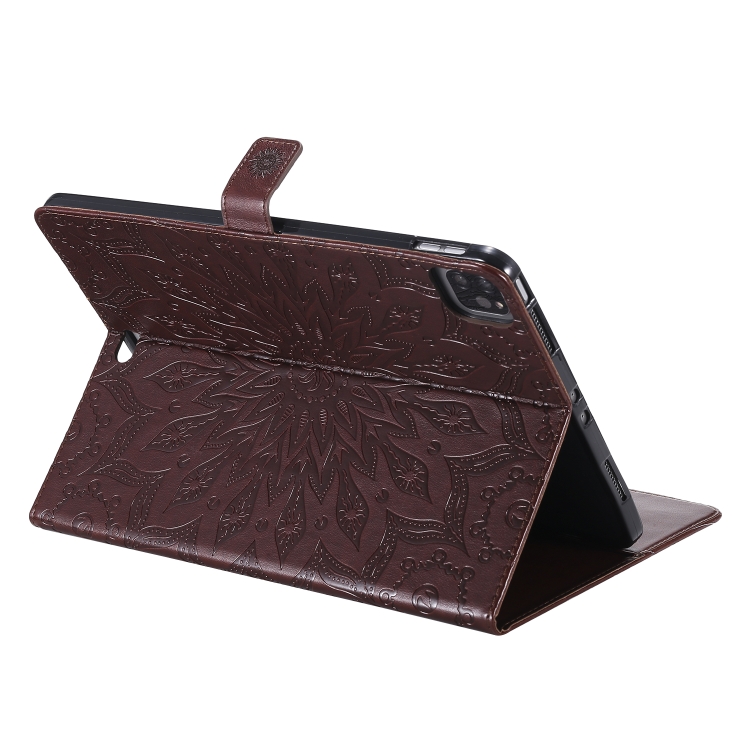 For iPad Pro 11 (2020) Pressed Printing Sunflower Pattern Horizontal Flip PU Leather Tablet Case with Holder & Card Slots & Wallet(Brown) For iPad Pro 11 (2020) Pressed Printing Sunflower Pattern Horizontal Flip PU Leather Tablet Case with Holder & Card Slots & Wallet(Brown)