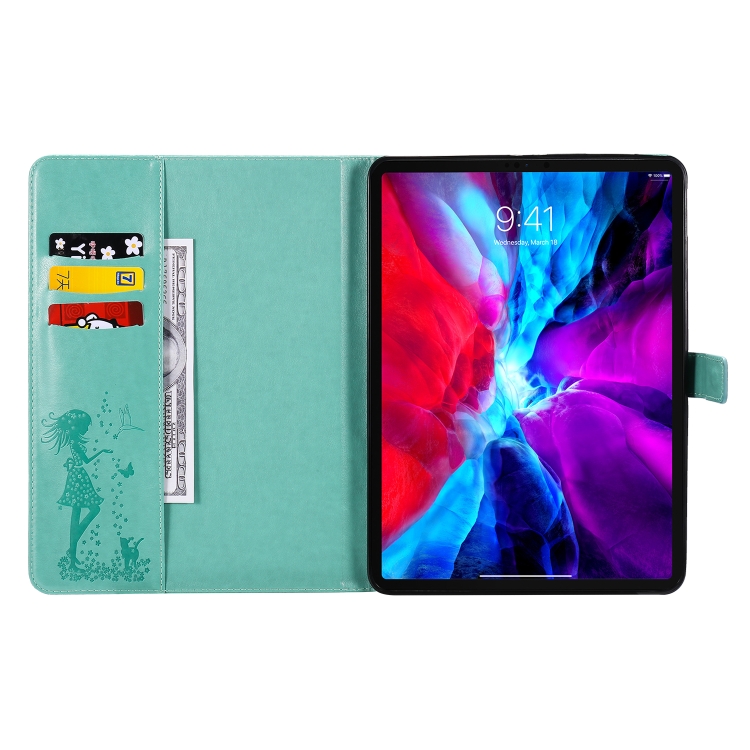 For iPad Pro 11 (2020) Pressed Printing Woman and Cat Pattern Horizontal Flip Leather Tablet Case with Holder & Card Slots & Wallet(Green) For iPad Pro 11 (2020) Pressed Printing Woman and Cat Pattern Horizontal Flip Leather Tablet Case with Holder & Card Slots & Wallet(Green)