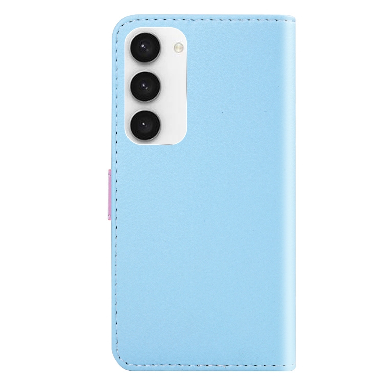 For Samsung Galaxy S23 5G Tricolor Stitching Flip Leather Phone Case(Blue) For Samsung Galaxy S23 5G Tricolor Stitching Flip Leather Phone Case(Blue)