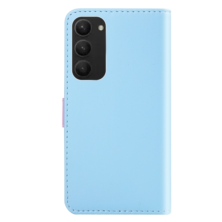 For Samsung Galaxy S23+ 5G Tricolor Stitching Flip Leather Phone Case(Blue) For Samsung Galaxy S23+ 5G Tricolor Stitching Flip Leather Phone Case(Blue)