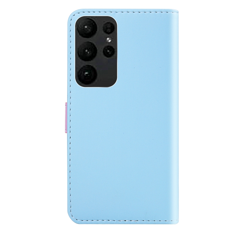 For Samsung Galaxy S23 Ultra 5G Tricolor Stitching Flip Leather Phone Case(Blue)