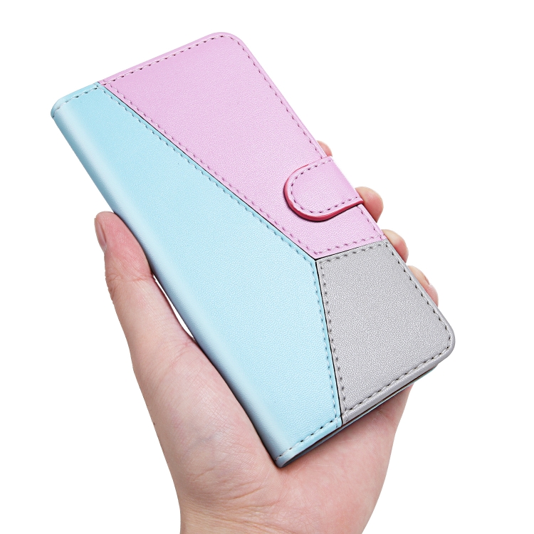 For Samsung Galaxy S23 Ultra 5G Tricolor Stitching Flip Leather Phone Case(Blue)