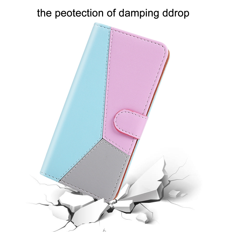 For Samsung Galaxy S23 Ultra 5G Tricolor Stitching Flip Leather Phone Case(Blue)