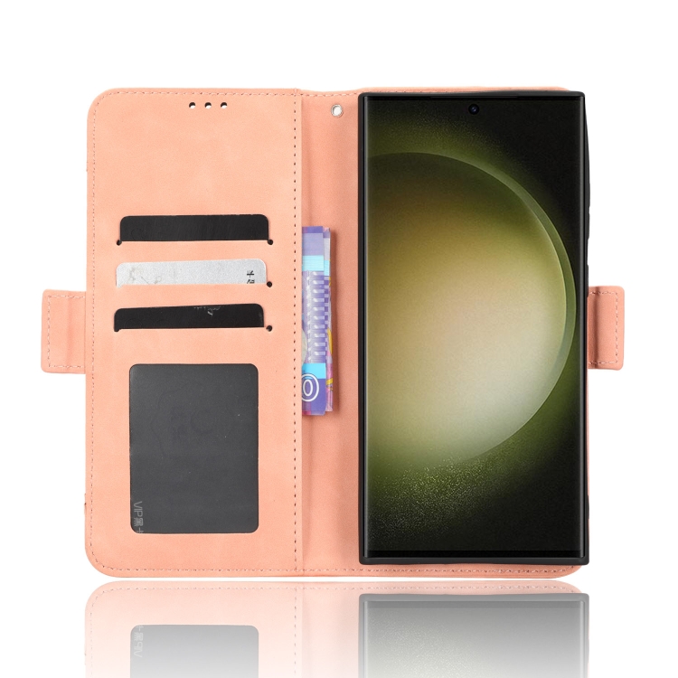 For Samsung Galaxy S23 Ultra 5G Skin Feel Calf Texture Card Slots Leather Phone Case(Pink) For Samsung Galaxy S23 Ultra 5G Skin Feel Calf Texture Card Slots Leather Phone Case(Pink)