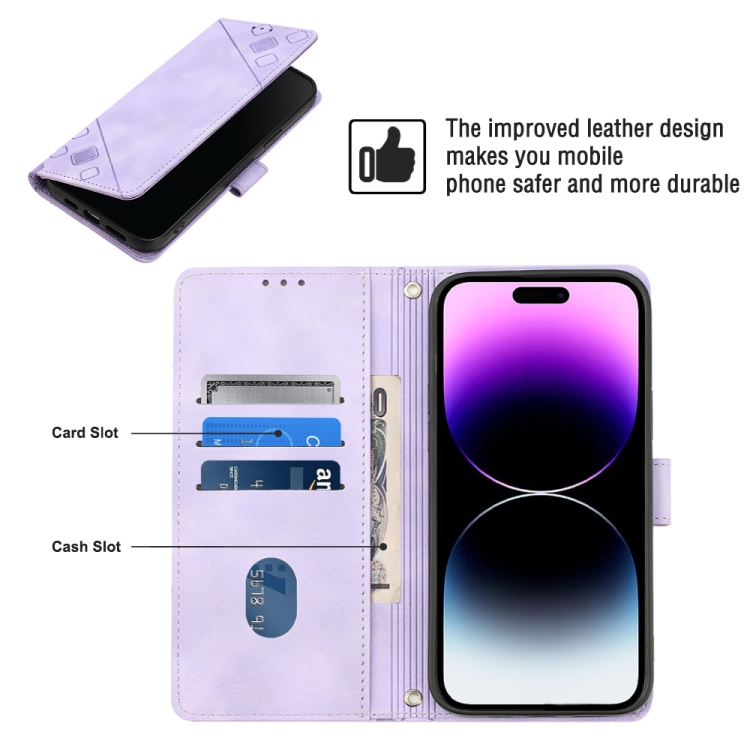 For iPhone 14 Pro Skin-feel Embossed Leather Phone Case(Light Purple) For iPhone 14 Pro Skin-feel Embossed Leather Phone Case(Light Purple)