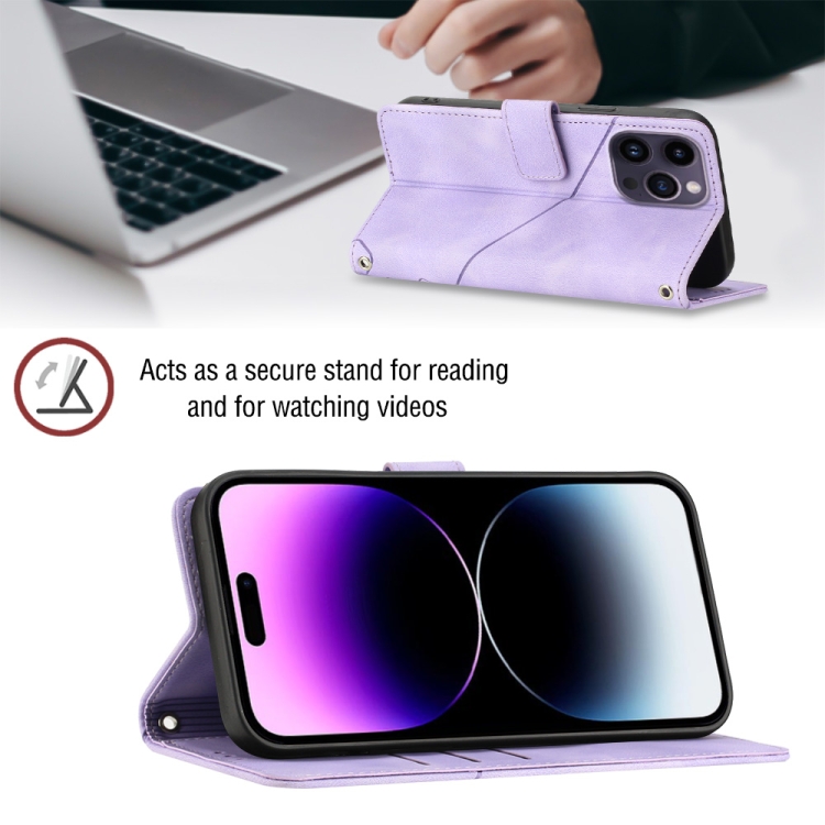 For iPhone 14 Pro Skin-feel Embossed Leather Phone Case(Light Purple) For iPhone 14 Pro Skin-feel Embossed Leather Phone Case(Light Purple)