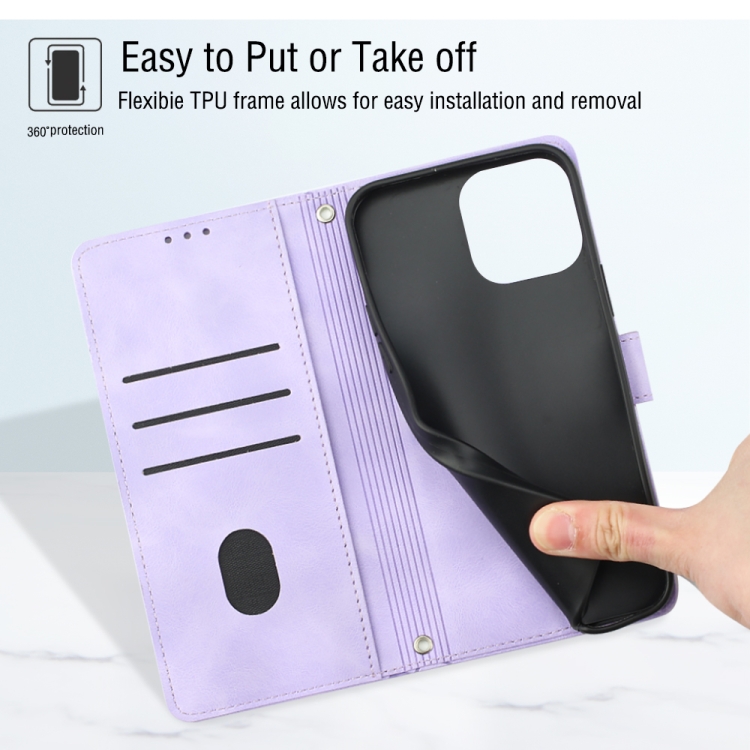 For iPhone 14 Pro Skin-feel Embossed Leather Phone Case(Light Purple) For iPhone 14 Pro Skin-feel Embossed Leather Phone Case(Light Purple)