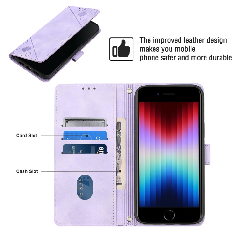 For iPhone SE 2022 / 2020 / 7 / 8 Skin-feel Embossed Leather Phone Case(Light Purple) For iPhone SE 2022 / 2020 / 7 / 8 Skin-feel Embossed Leather Phone Case(Light Purple)