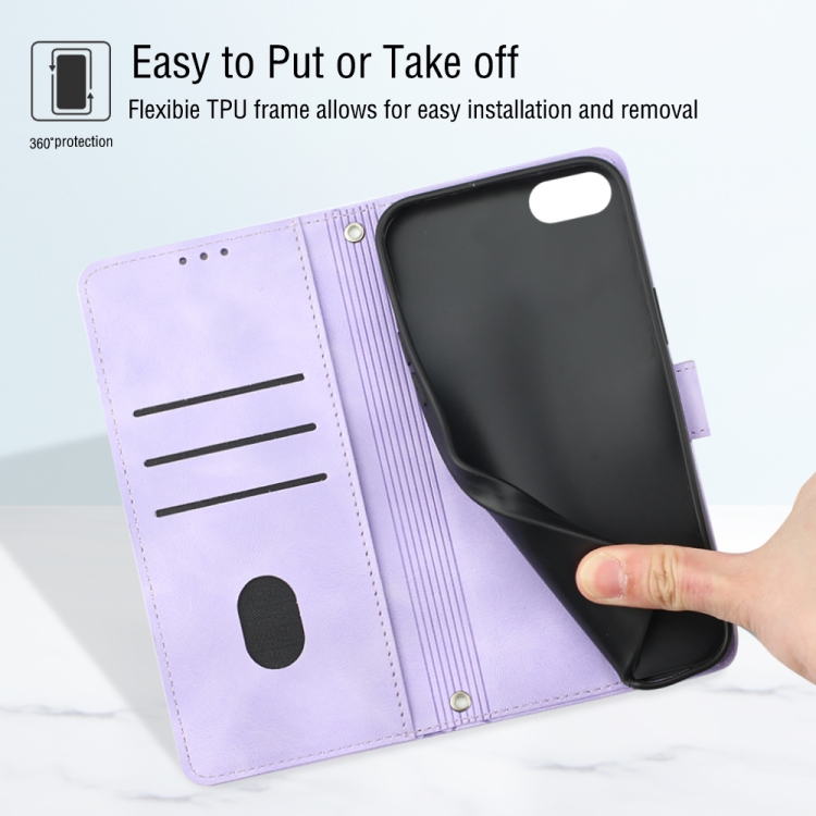 For iPhone SE 2022 / 2020 / 7 / 8 Skin-feel Embossed Leather Phone Case(Light Purple) For iPhone SE 2022 / 2020 / 7 / 8 Skin-feel Embossed Leather Phone Case(Light Purple)