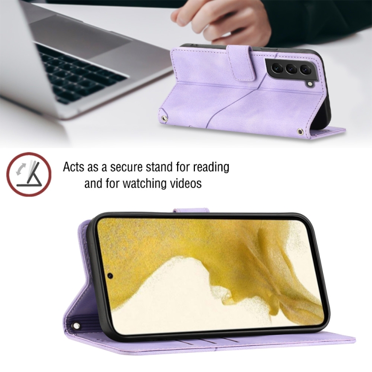 For Samsung Galaxy S22 5G Skin-feel Embossed Leather Phone Case(Light Purple) For Samsung Galaxy S22 5G Skin-feel Embossed Leather Phone Case(Light Purple)