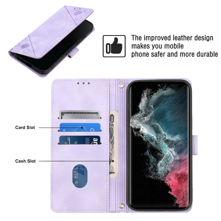For Samsung Galaxy S22 Ultra 5G Skin-feel Embossed Leather Phone Case(Light Purple) For Samsung Galaxy S22 Ultra 5G Skin-feel Embossed Leather Phone Case(Light Purple)