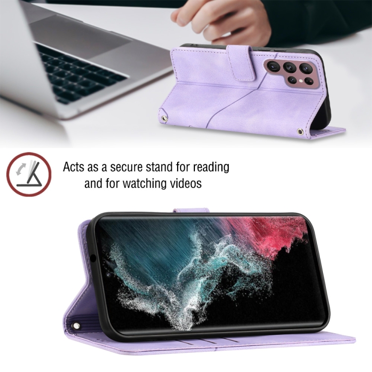 For Samsung Galaxy S22 Ultra 5G Skin-feel Embossed Leather Phone Case(Light Purple) For Samsung Galaxy S22 Ultra 5G Skin-feel Embossed Leather Phone Case(Light Purple)