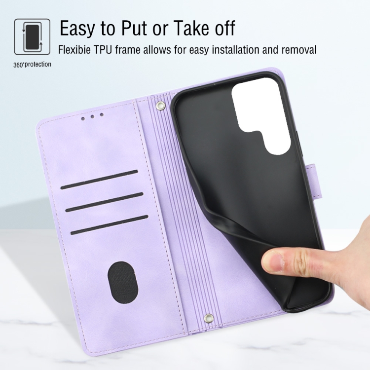 For Samsung Galaxy S22 Ultra 5G Skin-feel Embossed Leather Phone Case(Light Purple) For Samsung Galaxy S22 Ultra 5G Skin-feel Embossed Leather Phone Case(Light Purple)