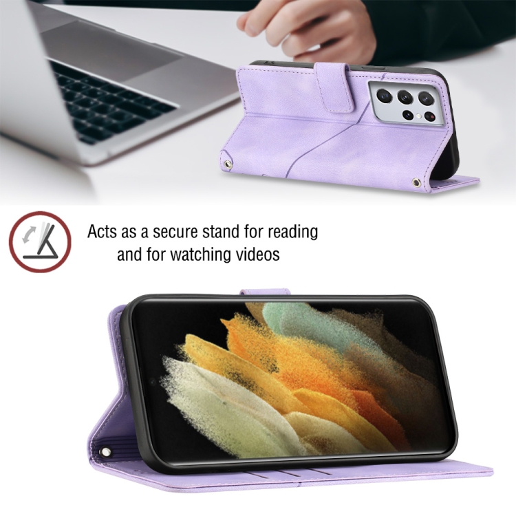 For Samsung Galaxy S21 Ultra 5G Skin-feel Embossed Leather Phone Case(Light Purple) For Samsung Galaxy S21 Ultra 5G Skin-feel Embossed Leather Phone Case(Light Purple)