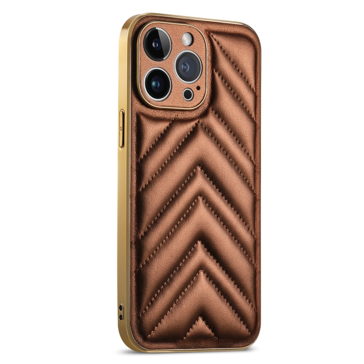 For iPhone 12 Suteni Plating Leather Soft TPU Phone Case(Brown) For iPhone 12 Suteni Plating Leather Soft TPU Phone Case(Brown)