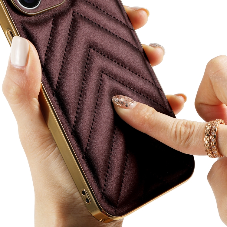 For iPhone 12 Suteni Plating Leather Soft TPU Phone Case(Brown) For iPhone 12 Suteni Plating Leather Soft TPU Phone Case(Brown)