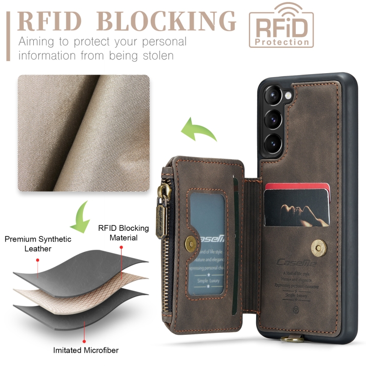 For Samsung Galaxy S23+ 5G CaseMe C20 Multifunctional RFID Leather Phone Case(Dark Coffee)