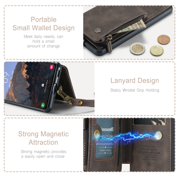 For Samsung Galaxy S23+ 5G CaseMe C20 Multifunctional RFID Leather Phone Case(Dark Coffee)