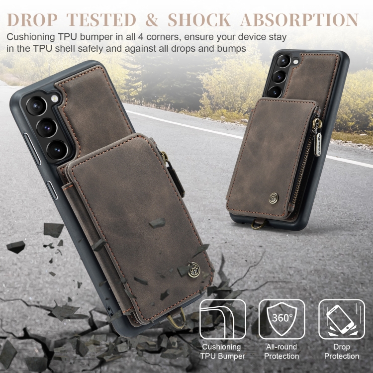 For Samsung Galaxy S23+ 5G CaseMe C20 Multifunctional RFID Leather Phone Case(Dark Coffee)