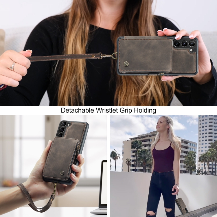 For Samsung Galaxy S23+ 5G CaseMe C20 Multifunctional RFID Leather Phone Case(Dark Coffee)