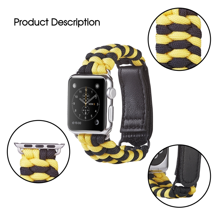 Paracord Plain Weave Hook And Loop Fastener Nylon Watch Band For Apple  Watch Ultra 49mm&Watch Ultra 2 49mm / Series 9&8&7 45mm / SE 3&SE  2&6&SE&5&4 44mm / 3&2&1 42mm(Yellow)