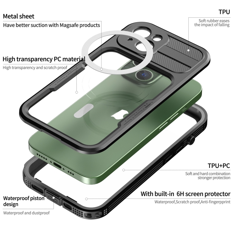 For iPhone 14 Plus RedPepper Ares 360 Full Body Rugged IPX68 Life Waterproof Magsafe Phone Case(Black) For iPhone 14 Plus RedPepper Ares 360 Full Body Rugged IPX68 Life Waterproof Magsafe Phone Case(Black)