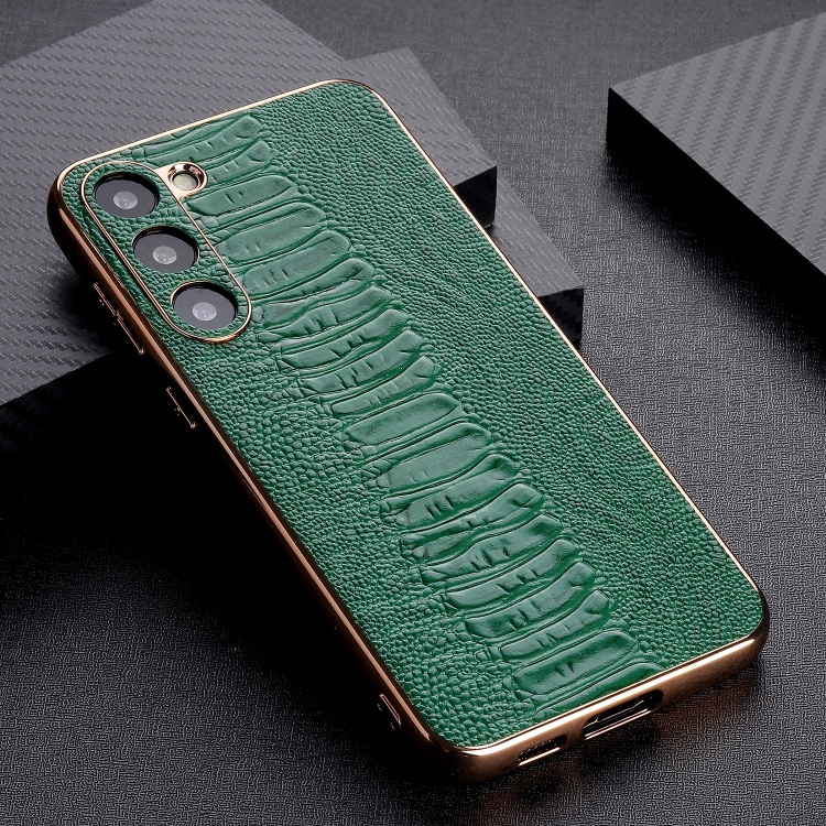 For Samsung Galaxy S23 5G Genuine Leather Weilai Series Nano Electroplating Phone Case(Green) For Samsung Galaxy S23 5G Genuine Leather Weilai Series Nano Electroplating Phone Case(Green)