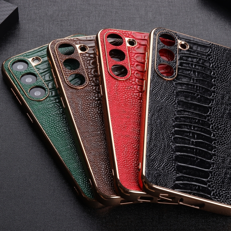 For Samsung Galaxy S23 5G Genuine Leather Weilai Series Nano Electroplating Phone Case(Green) For Samsung Galaxy S23 5G Genuine Leather Weilai Series Nano Electroplating Phone Case(Green)