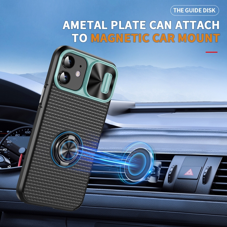 For iPhone 14 Sliding Camshield Armor Phone Case with Ring Holder(Grey Green Black) For iPhone 14 Sliding Camshield Armor Phone Case with Ring Holder(Grey Green Black)