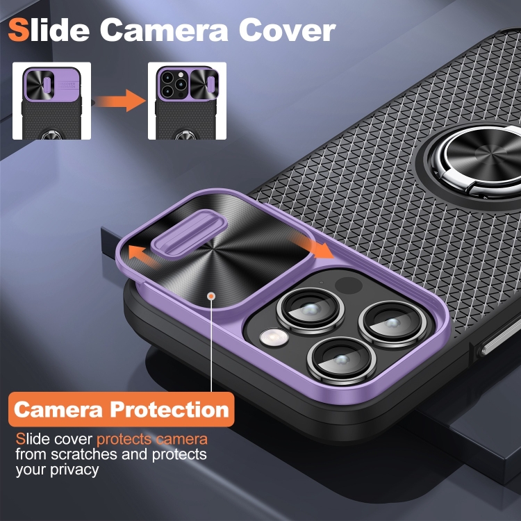 For iPhone 14 Pro Max Sliding Camshield Armor Phone Case with Ring Holder(Purple Black) For iPhone 14 Pro Max Sliding Camshield Armor Phone Case with Ring Holder(Purple Black)