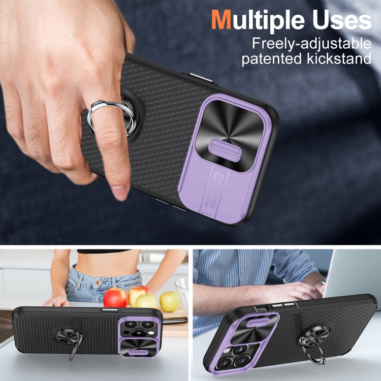 For iPhone 14 Pro Max Sliding Camshield Armor Phone Case with Ring Holder(Purple Black) For iPhone 14 Pro Max Sliding Camshield Armor Phone Case with Ring Holder(Purple Black)