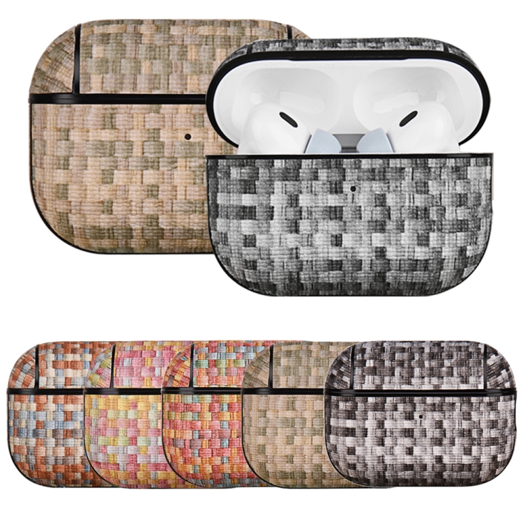 For AirPods Pro 2 PC Woven Leather Skin Earphone Case(Gray) For AirPods Pro 2 PC Woven Leather Skin Earphone Case(Gray)