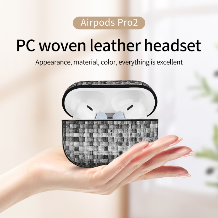 For AirPods Pro 2 PC Woven Leather Skin Earphone Case(Gray) For AirPods Pro 2 PC Woven Leather Skin Earphone Case(Gray)