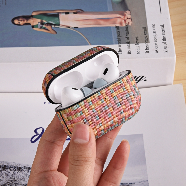 For AirPods Pro 2 PC Woven Leather Skin Earphone Case(Gray) For AirPods Pro 2 PC Woven Leather Skin Earphone Case(Gray)