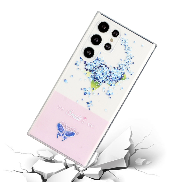 For Samsung Galaxy S23 Ultra 5G Bronzing Butterfly Flower TPU Phone Case(Hydrangea)