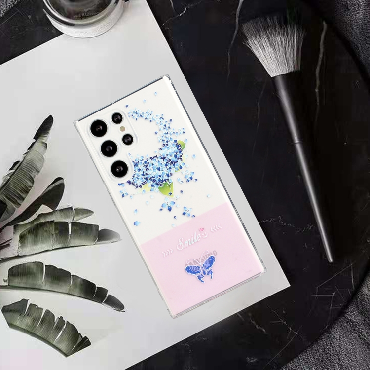 For Samsung Galaxy S23 Ultra 5G Bronzing Butterfly Flower TPU Phone Case(Hydrangea)