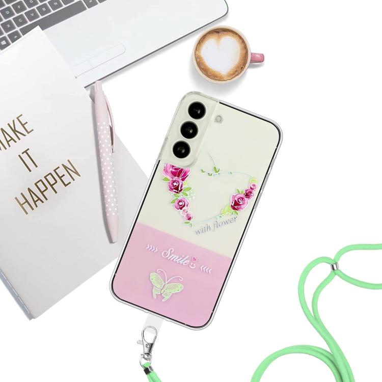 For Samsung Galaxy S23+ 5G Bronzing Butterfly Flower TPU Phone Case with Lanyard(Rose Heart) For Samsung Galaxy S23+ 5G Bronzing Butterfly Flower TPU Phone Case with Lanyard(Rose Heart)