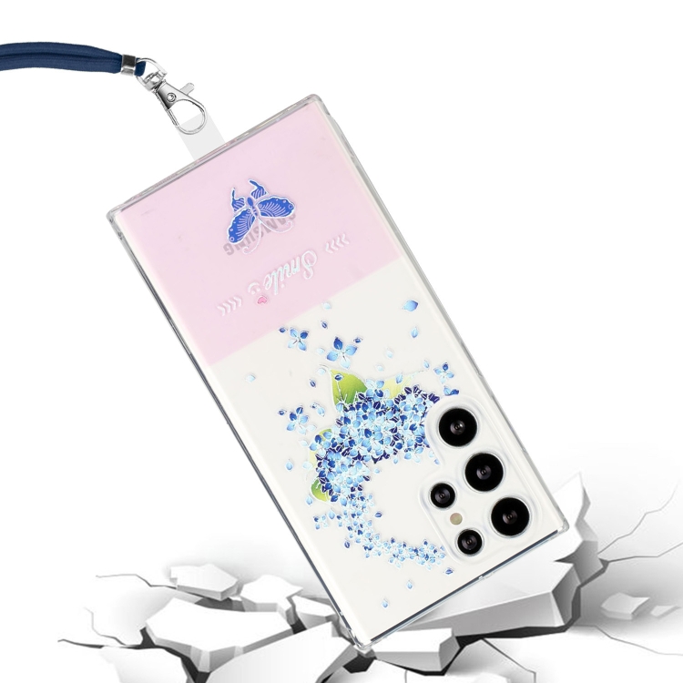 For Samsung Galaxy S23 Ultra 5G Bronzing Butterfly Flower TPU Phone Case with Lanyard(Hydrangea) For Samsung Galaxy S23 Ultra 5G Bronzing Butterfly Flower TPU Phone Case with Lanyard(Hydrangea)