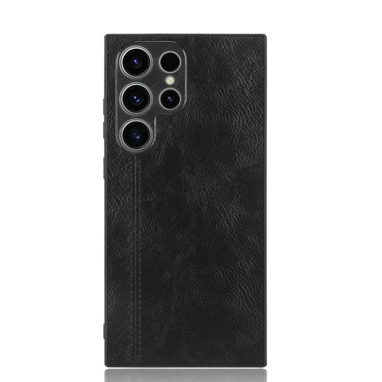 For Samsung Galaxy S23 Ultra 5G Sewing Cow Pattern Skin PC + PU + TPU Phone Case(Black) For Samsung Galaxy S23 Ultra 5G Sewing Cow Pattern Skin PC + PU + TPU Phone Case(Black)