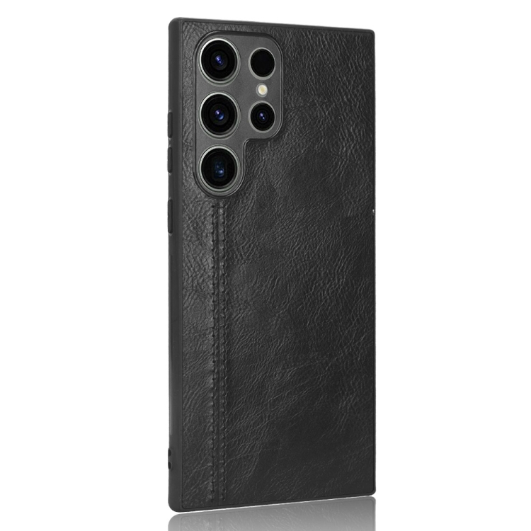 For Samsung Galaxy S23 Ultra 5G Sewing Cow Pattern Skin PC + PU + TPU Phone Case(Black) For Samsung Galaxy S23 Ultra 5G Sewing Cow Pattern Skin PC + PU + TPU Phone Case(Black)